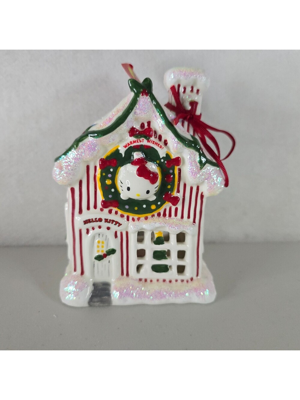 Hello Kitty Holiday Striped Candle House Blue Sky Clayworks Ceramic 2024 w Tag